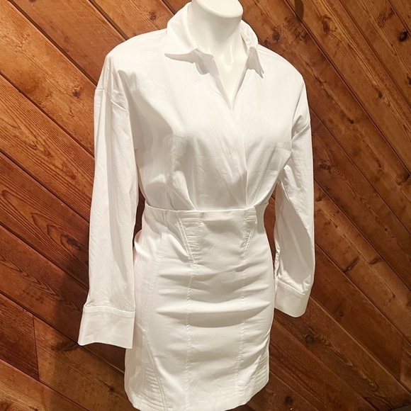 NWT Zara Structured Poplin Collared Long Sleeve Mini Shirt Dress White Medium - Picture 5 of 13